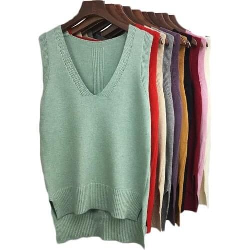 OHRYIYIE 2021 Autumn Winter Slim Knit Vest Women Fashion Korean V-Neck Sleeveless Sweater Vest Female Casual Tank Tops Pullover