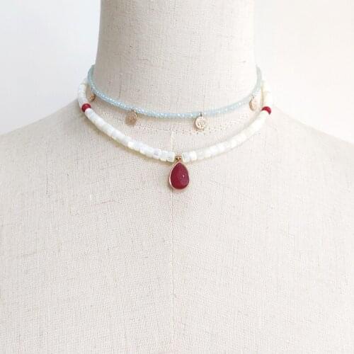 Handmade Water Drop Stone Pendant Necklace Glossy White Shell Bead Short Accessory For Women Banquet Jewelry collares de moda