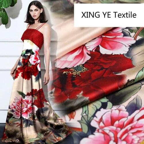 Peony Chinese Style Stretch Silk Satin Printed Fabric dresses Wedding dress by Meter Material Forsewing Alibaba Express