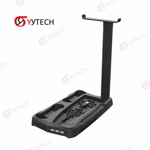 YYTECH Game Controller Charging Dock Base Stand Cooling Fan With Headsets Discs Storage Rack Bracket for PS5 DE/UHD