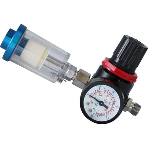 HVLP Spray Air Regulator Pressure Gauge & 1/4" Mini Inline Air Filter Separator Adjust Air Pressure Regulator Gauge Spray Gun