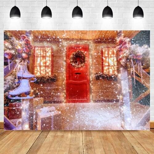 Christmas Backdrop Noel Kids Family Photo Backdrop Snowflake Red Door Wreath Background Portrait Studio Photography Banner