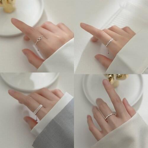 PONYKISS Trendy S925 Sterling Silver Pearl Flower Letter Geometry Adjustable Chain Ring for Women Party Fine Jewelry Accessory