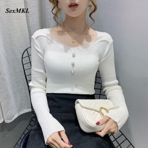 Women Knitted Winter Sweaters 2020 Fashion Long Sleeve Casual White Pullovers Korean Clothes Elegant Sexy Purple Ladies Tops