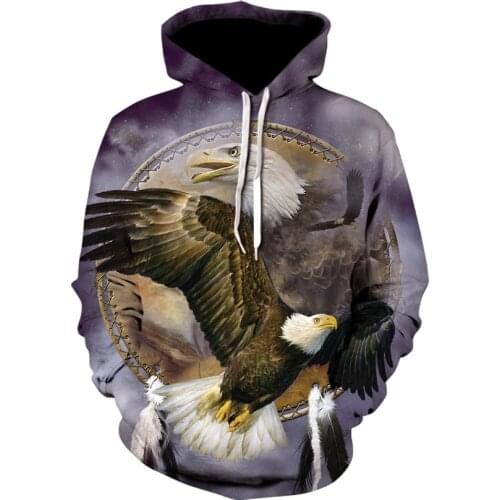 Mens individuality design flying eagle print hoodie fashion mens and womens sports street wear skateboard thin harajuku