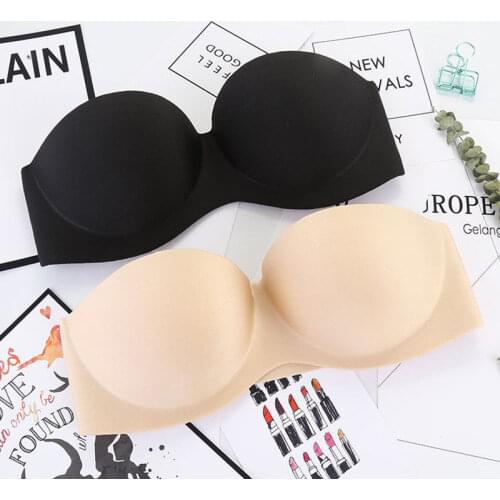 Top Quality Women Push Up Bra Strapless Invisible Seamless Bras Lingerie Brassiere Wire Free Band Bras black/Nude Bra