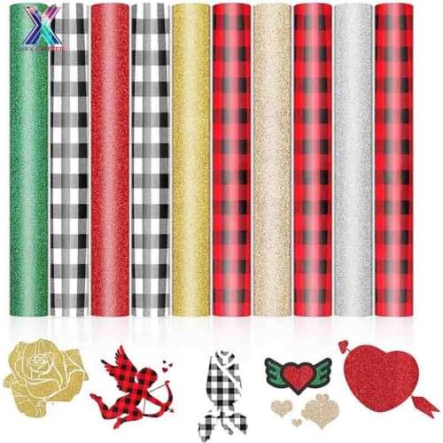 XINFANGXIU HTV 11 Sheets 25x30.5cm Heat Transfer Vinyl Christmas Pattern Buffalo Plaid Pu Htv Heat Transfer Vinyl for Tshirt DIY
