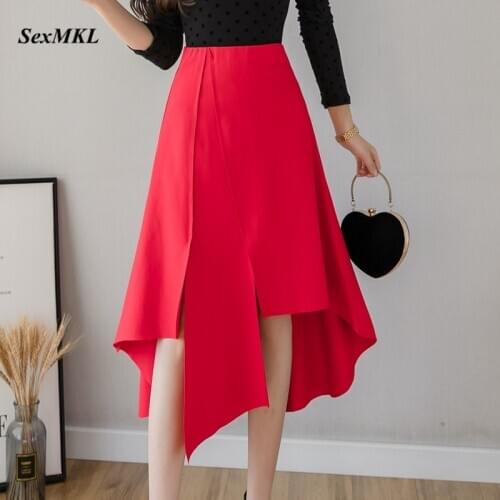 Plus Size Elegant A Line Skirts 2020 Korean Style Fashion High Waist Black Skirt Women Clothes Winter Slim Sexy Office Red Skirt