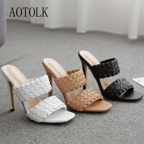 Women Sandals High Heels 11cm Female Mules Summer Slippers Braided Party Shoes Ladies Dress Sexy Pumps 2021 New Large Size 42