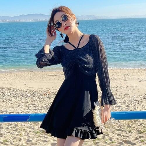 2021 New Korea Style One Piece Swimsuit Women Solid Swimwear Push Up Monokini Skirt Swim Suit Belt Trikini Pad Bathing Suit