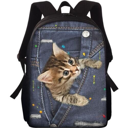 HYCOOL New Pigment Denim Cat Dog Pattern Women Travel Outdoor Laptop Backpack Student Schoolbag Book Bags Mochila Laptop 15