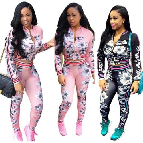 Ready to ship Floral Print Women Tracksuit Summer Two Piece Set Crop Top and Pants Suit Cute Jogger Set Casual Sweat Suits