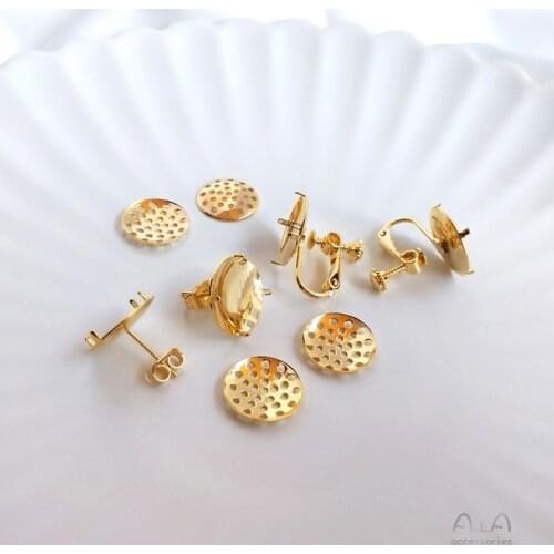 1 Pair S925 Sterling Silver Needle Gilded Disc Shower Head Ear Studs Ear Clip DIY Handmade Jewelry Accessories Earring Making