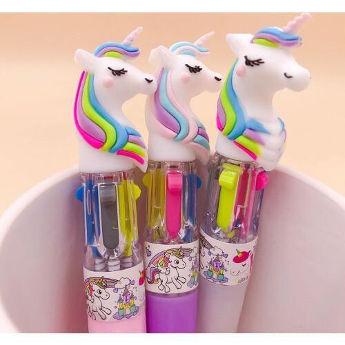2Pcs/lot Mini Unicorn Cartoon Silicone 4 Colors Chunky Ballpoint Pen School Office Supply Gift Stationery Papelaria Escolar