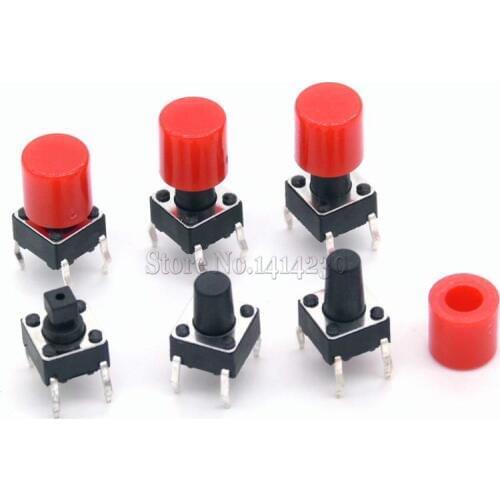 30sets=(1Pack) Tactile Push Button Switch Momentary 6*6*7.3MM 6*6*8MM 6*6*9MM + (30PCS Red Tact Cap)