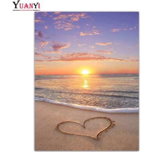 5D DIY Full Square Diamond Embroidery Full Round Mosaic Diamond Painting Sea sunset heart Nature Scenery Home Decor