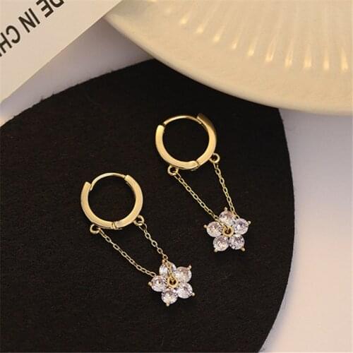 925 Sterling Zircon Flower Charm Drop Earring For Women Party Wedding Jewelry Accessories eh1041