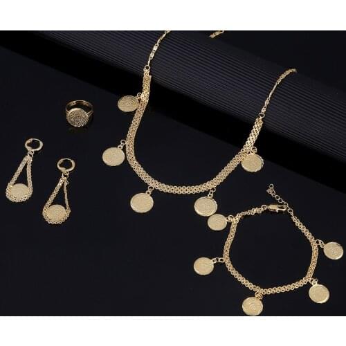 African Coin Earrings Necklace Bracelet Gold Color Ethiopian Women Jewelry Sets