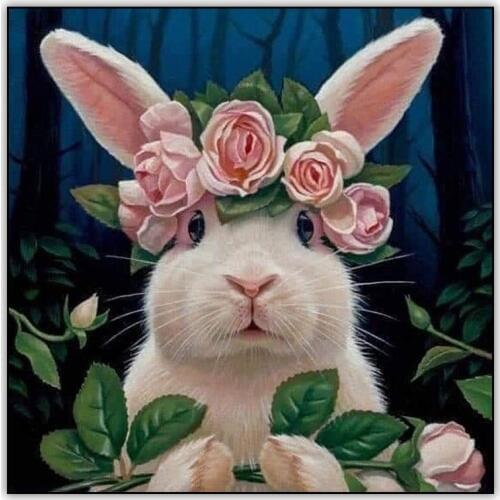 5d DIY Diamond Painting Full Drill Square Wall Art Cartoon Rabbit and Flower Daimond Painting Mosaic Embroidery Cross Stitch Kit