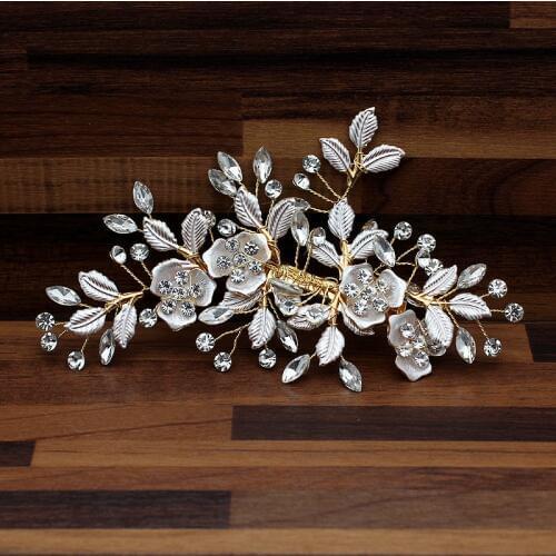 Large Handmade Luxury Flower Leaf Gold Crystal Pageant Wedding Hair Clip Barrette Vine For Women Bridal Accessories Jewelry
