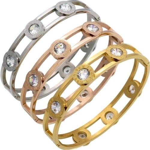 Crystal Cuff Bracelet Gold Color Bangle Stainless Steel Bracelet For Women Bracelets & Bangles Wholesale
