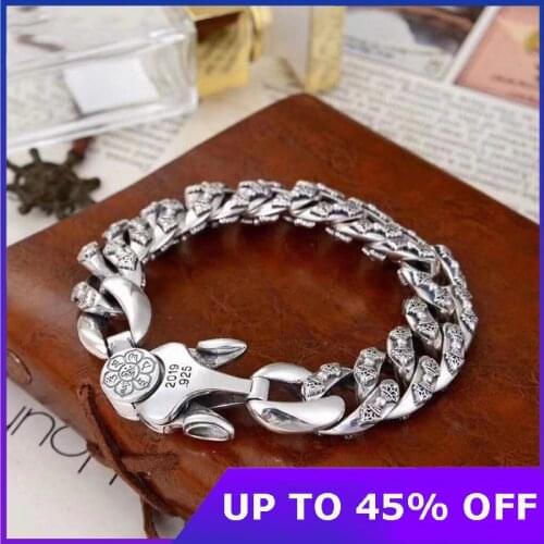 100% S925 sterling silver retro domineering vajra Buddhist bracelet Thai silver Vintage fashion mens heavery bracelet jewelry