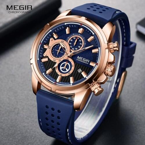 MEGIR Watch for Men Luxury Chronograph Quartz Wristwatch Top Brand Waterproof Watches Man Relogios Masculinos Clock 2101 BLUE