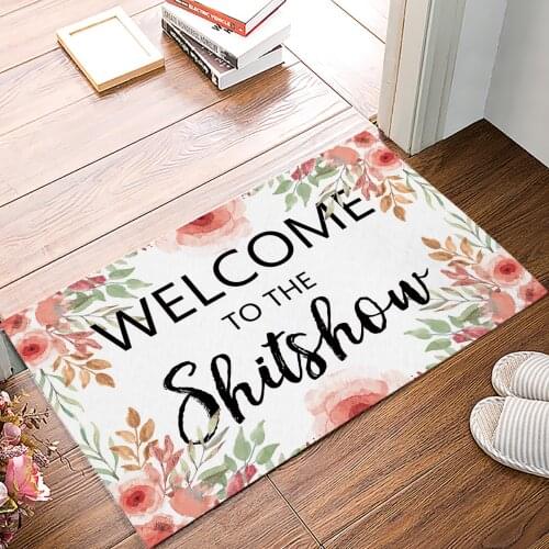 Text Flower Pink Watercolor Doormat for Entrance Door Bathroom Hallway Non-Slip Rugs Home Decor Kitchen Mats