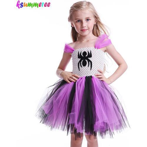 Kids Spider Pattern Tutu Dress Children Cosplay Spider Man Halloween Christmas Costume Baby Girls Carnival Clothing Party Dress