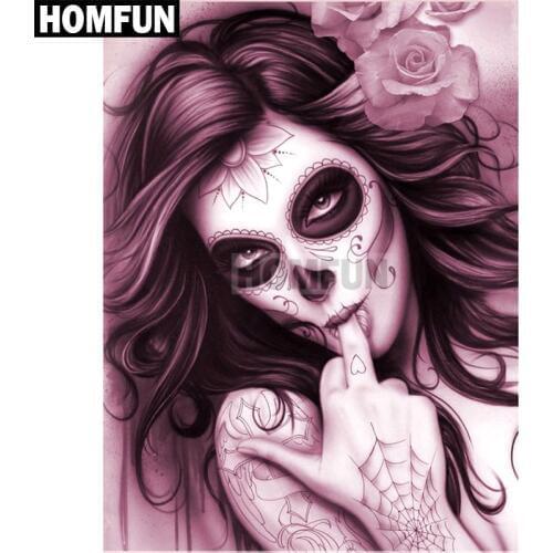 HOMFUN Full Diamond "Skull girl" DIY 5D Diamond Painting Cross Stitch Home Decor Picture Of Rhinestone Handmade A02283