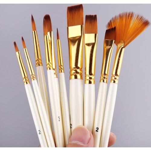 10pcs Nylon Hair Wooden Handle Watercolor Paint Brush Pen Set DIY Oil Acrylic Painting Art Paint Brushes