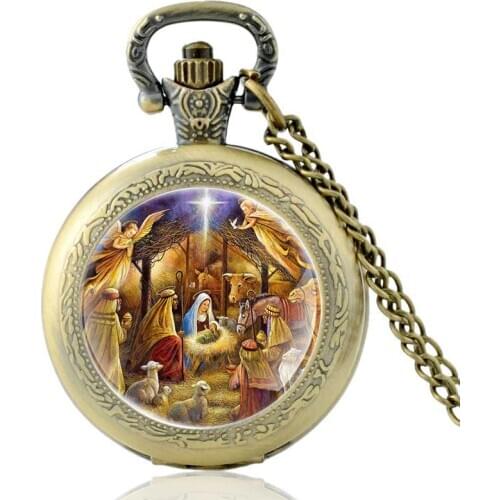 Classic Young Jesus Design Bronze Vintage Quartz Pocket Watch Unique Men Women Pendant Necklace Hours Clock Gifts