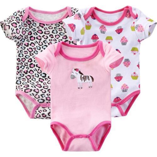 3pcs Rompers Baby Clothes Infant Jumpsuit Summer Girls Rompers Baby Onesie Cartoon Cotton Newborn Baby Clothes Pajamas Sleepwear