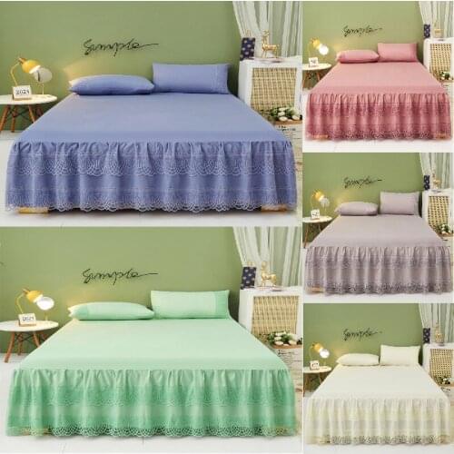 2021 new product princess style lace bed skirt set Muying pattern series bedding solid color lotus leaf bed skirt bed cover