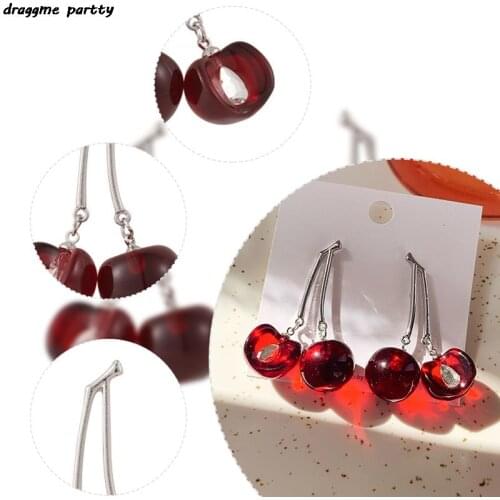 Sweet Resin Transparent Stud Earrings Women Girl New Cute Simulation Red Cherry Earrings Student Fruit 1Pair Earring Gift