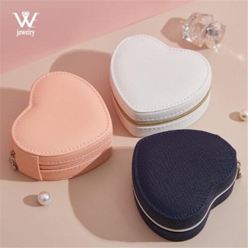 WE New Multifunctional Exquisite Heart Portable PU Leather Jewelry Box 2Layers Small Earring Ring Leather Jewelry Packaging Box