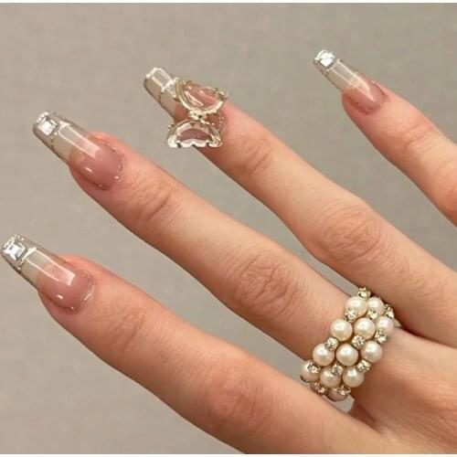 24pcs Fake Nails With Designs Butterfly Type Removable Long Paragraph Fashion Manicure Wearable False Nails With Glue Press On D