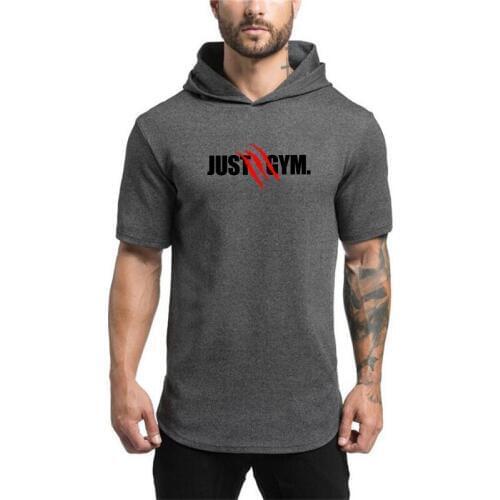 New Summer Fitness hooded t shirt men streetwear Plain bodybuilding Short sleeve t shirt tshirt gyms tee shirt homme
