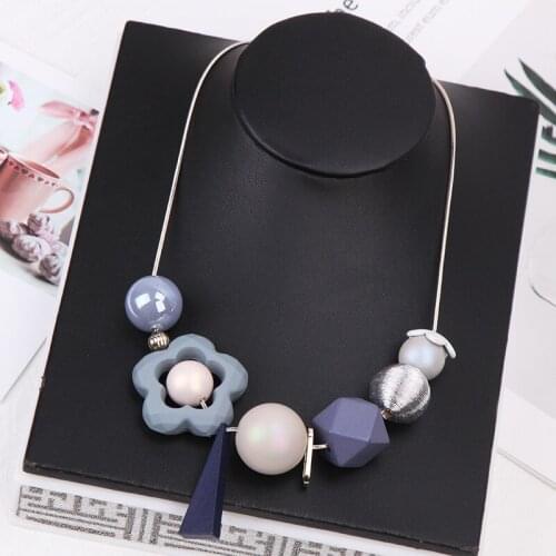 New Flower Sweater Chain Necklace Geometric Wooden Round Pearl Beaded Necklaces For Woman Girl Charm Jewelry