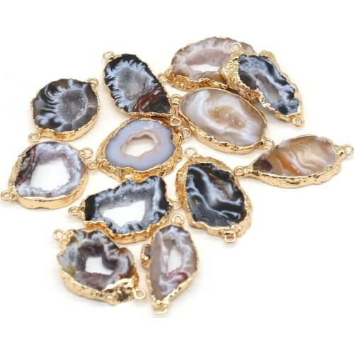 New Natural Stone Druzy Pendants Irregular Double Hook Connector for Charm Jewelry Making DIY Necklaces Accessories