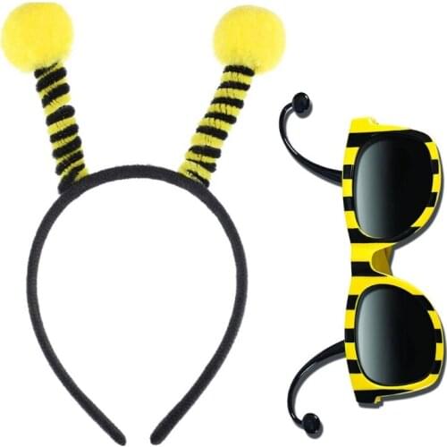 Bee Headbands Creative Cute Bee Tentacle Hair Hoop Head Bands with Pom Poms Bee Head Hoop and Glasses Boppers