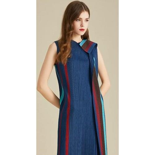 Pleated Striped Dress Female Long Section Miyake Folds Slim Slimming Temperament Chiffon Dress Jijian