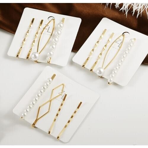 Size Pearl Hairpin Metal Edge Clip Headdress Simple Ellipse Cute Temperament Word Clip Fashion Jewelry Clip Geometric Hairpin