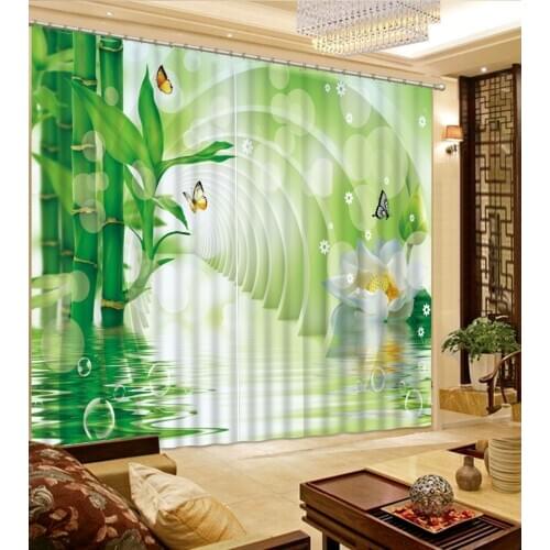 Luxury European Modern exterior house decor green leaf white flower lily custom curtain