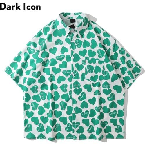 Dark Icon Heart Oversized Mens Shirt Short Sleeve Summer Loose Street Shirts for Man Male Top