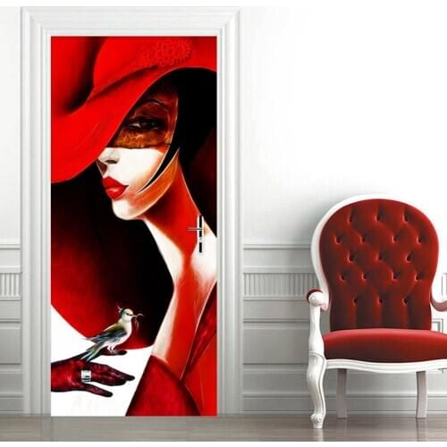 Self-Adhesive Door Sticker 3D Abstract Figure Oil Painting 3D Door Murals Hotel Restaurant Art Door Decor PVC Waterproof Sticker