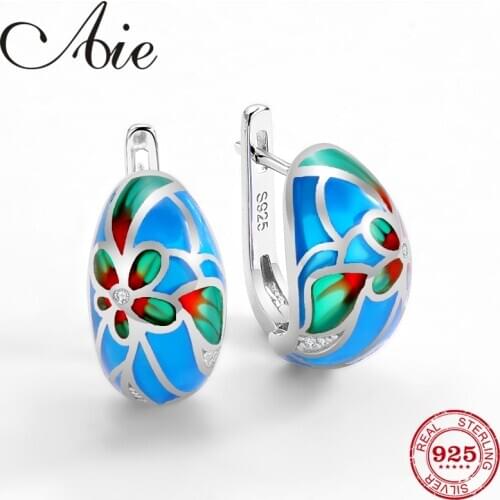 Silver Earrings For Women 925 Sterling Silver Flowing blue flower Earrings White CZ Stones fine Jewelry Colorful Enamel Handmade