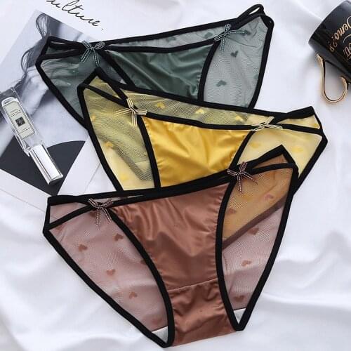Womens Sexy Lace Underwear Translucent Light Panties Soft Comfortable Bikini Lace-up Bow Knot Low-rise Panties Girls Briefs
