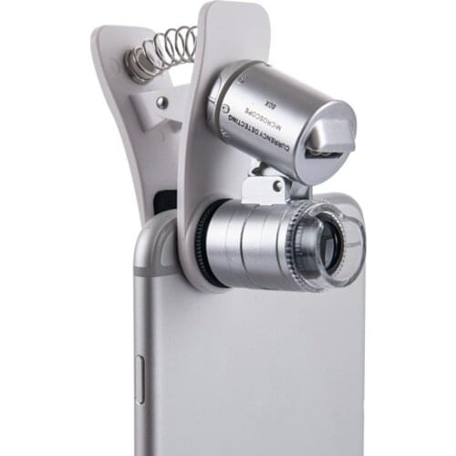 High quality Mini 60X Pocket Microscope Magnifier Loupe Glass LED Light UV with clip,Free shipping