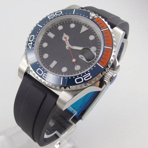 Japan NH35 24 Jewels Automatic Male Wristwatch Ceramic Bezel Insert Sapphire Crystal Date 40mm Rubber Strap